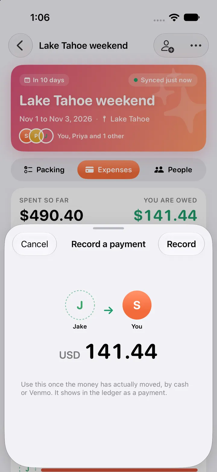 The fewest payments that end it. The settle screen on iPhone.